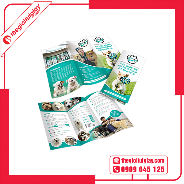Mẫu brochure pet shop gấp 3 kiểu cánh cổng (gacte fold)