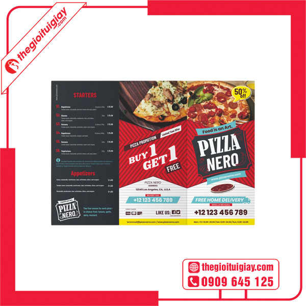 Mẫu brochure pizza mua 1 tặng 1