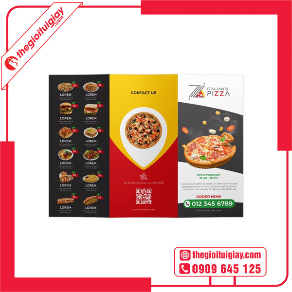Mẫu brochure pizza in logo thương hiệu