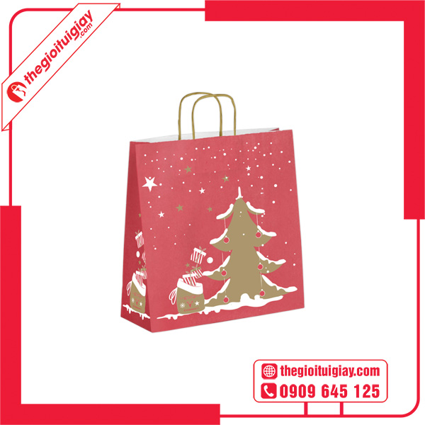 Mẫu túi giấy Noel in hình cây thông