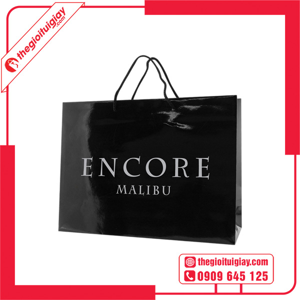 Mẫu túi giấy cán màng bóng in logo ENCORE MALIBU