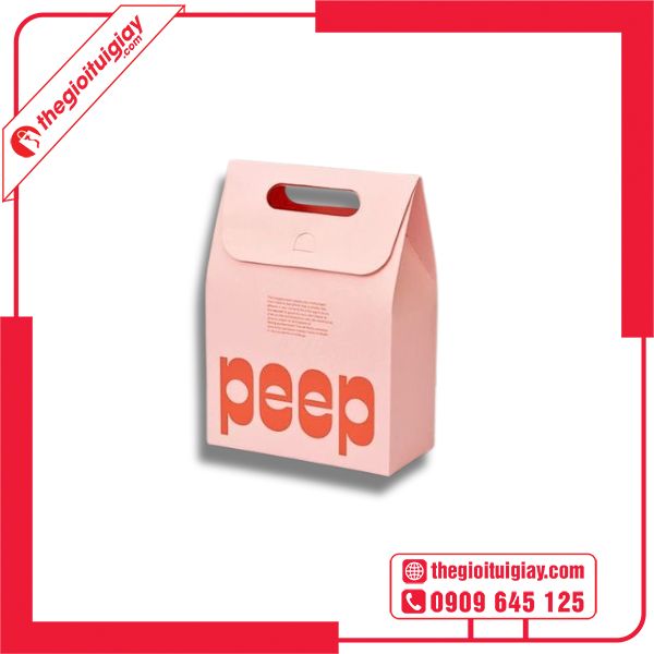 Mẫu Túi Giấy Nắp Gập PEEP Màu Hồng Dễ Thương