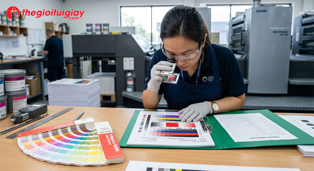 Kiểm tra hệ m&agrave;u CMYK in b&igrave;a hồ sơ chuẩn m&agrave;u