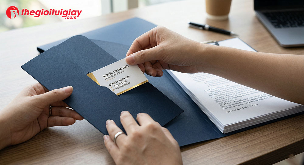 Mẫu tay gấp kẹp file c&oacute; khe c&agrave;i namecard tiện lợi