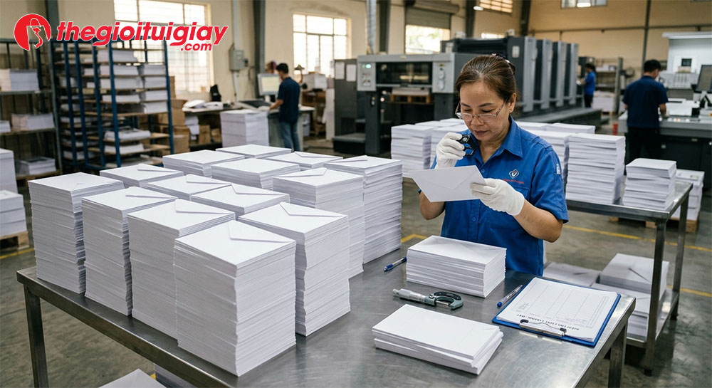 Xưởng in phong b&igrave; nắp chữ V gi&aacute; rẻ số lượng lớn, th&agrave;nh phẩm sắc n&eacute;t tại Thế Giới T&uacute;i Giấy