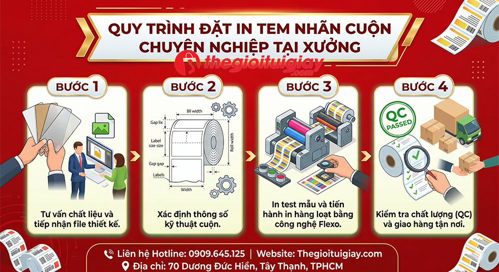 Quy Tr&igrave;nh Đặt In Tem Nh&atilde;n Cuộn Chuy&ecirc;n Nghiệp Tại Thế Giới T&uacute;i Giấy