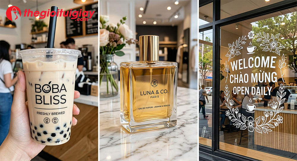 Ứng dụng in decal trong d&aacute;n ly nhựa tr&agrave; sữa v&agrave; tem d&aacute;n chai lọ mỹ phẩm cao cấp