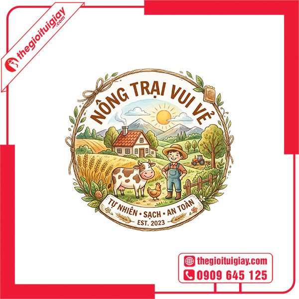 Mẫu logo tr&ograve;n N&Ocirc;NG TRẠI VUI VẺ