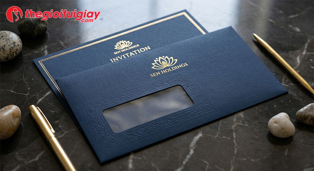 Ấn phẩm in phong b&igrave; c&oacute; cửa sổ &eacute;p kim logo cao cấp d&agrave;nh cho VIP