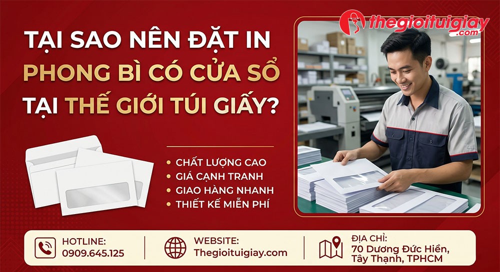 Dịch vụ thiết kế v&agrave; in phong b&igrave; c&oacute; cửa sổ chuy&ecirc;n nghiệp tại Thế Giới T&uacute;i Giấy