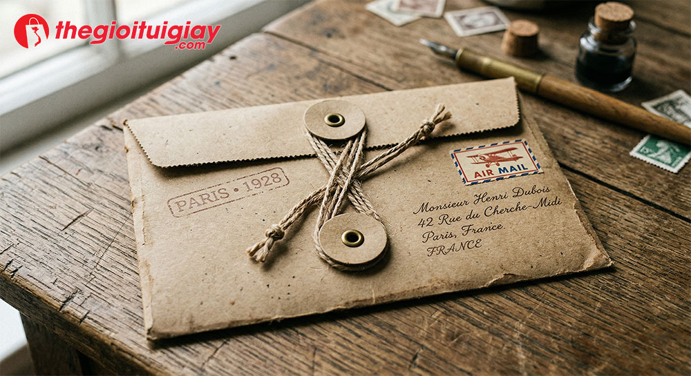 Mẫu phong b&igrave; nắp g&agrave;i buộc d&acirc;y (String & Button) bằng chất liệu giấy Kraft mang phong c&aacute;ch cổ điển, độc đ&aacute;o