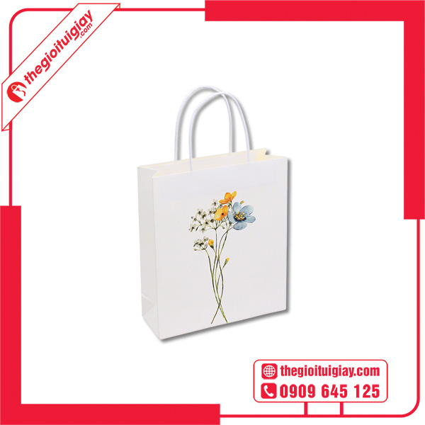 Mẫu túi giấy Fahasa in họa tiết nhành hoa
