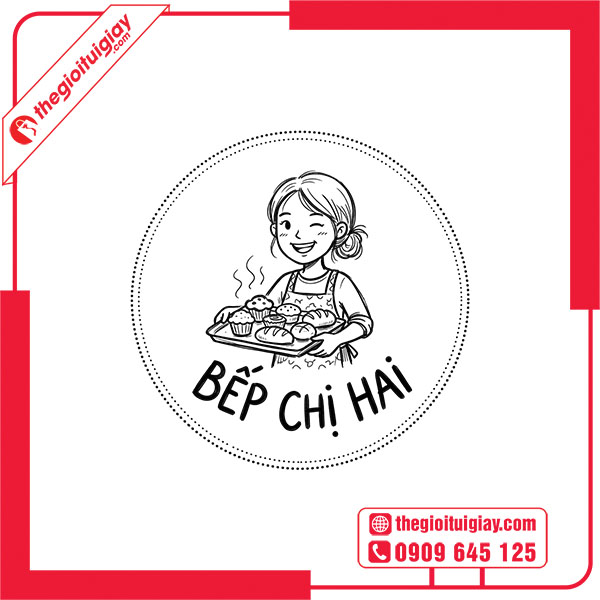 Mẫu logo tiệm b&aacute;nh BẾP CHỊ HAI
