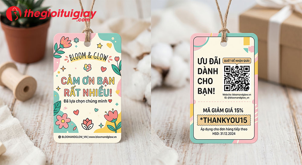 Mẫu thẻ thank you c&oacute; m&atilde; giảm gi&aacute; cho shop online