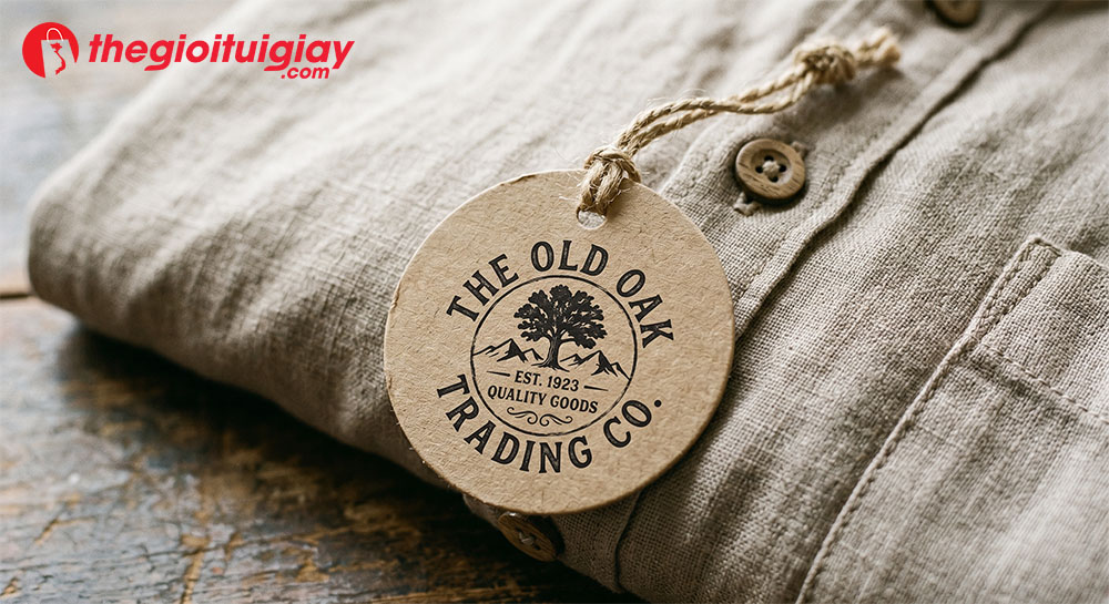 Thẻ treo h&igrave;nh tr&ograve;n phong c&aacute;ch vintage in logo &eacute;p kim