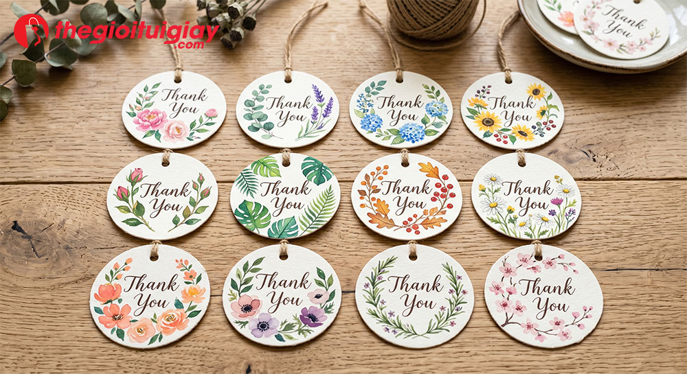 Tổng hợp c&aacute;c mẫu tag cảm ơn h&igrave;nh tr&ograve;n đẹp đ&iacute;nh k&egrave;m hộp qu&agrave;