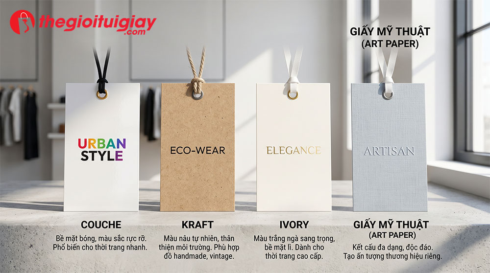 Chất liệu giấy in tag m&aacute;c quần &aacute;o thẻ treo couche kraft ivory mỹ thuật