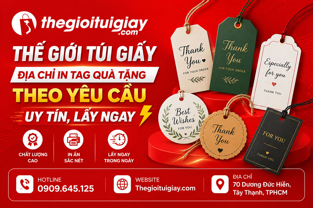 Thế giới t&uacute;i giấy địa chỉ in tag qu&agrave; tặng theo y&ecirc;u cầu uy t&iacute;n