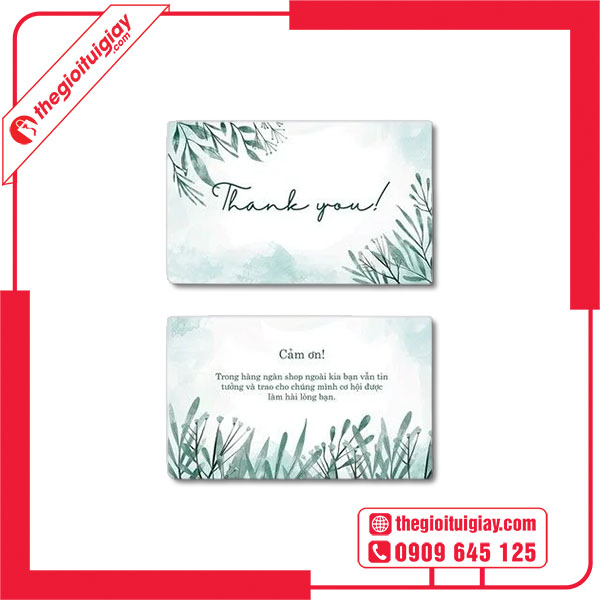 Mẫu name card cảm ơn in họa tiết cây cỏ