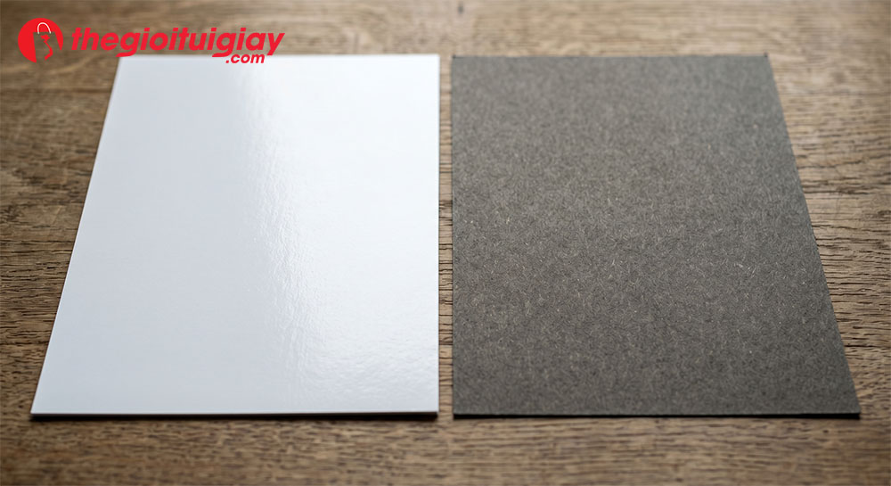 So sánh mặt trắng láng và mặt xám đen của giấy Duplex