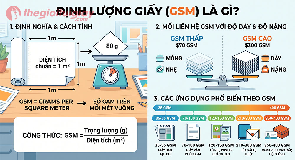 Hình minh họa giải thích khái niệm định lượng giấy gsm là gì