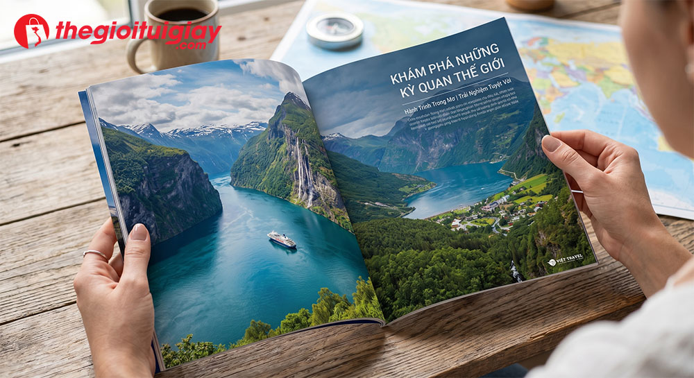 Mẫu catalogue du lịch in ấn chuẩn hệ m&agrave;u CMYK với h&igrave;nh ảnh sắc n&eacute;t