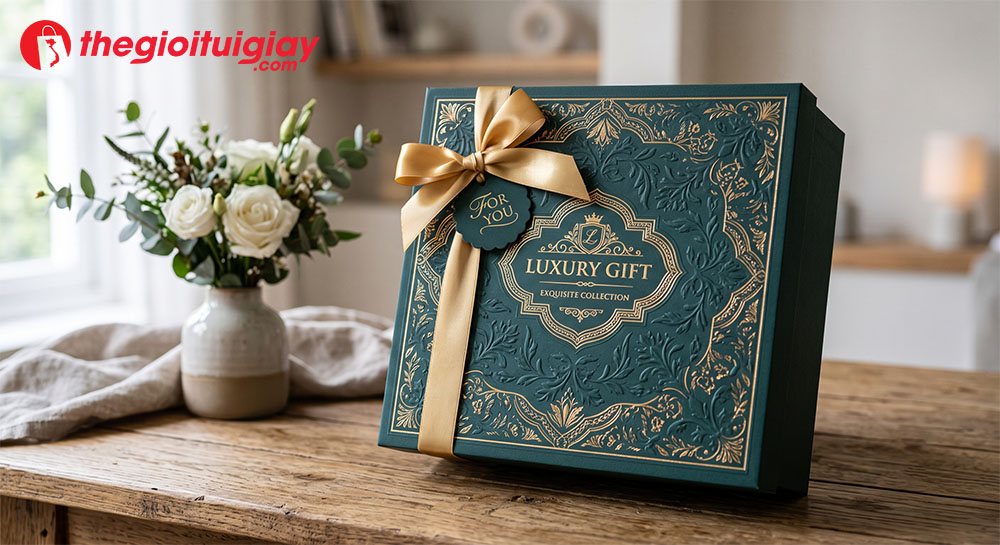 Hộp giấy cao cấp ứng dụng kỹ thuật dập nổi hoa văn trang trí