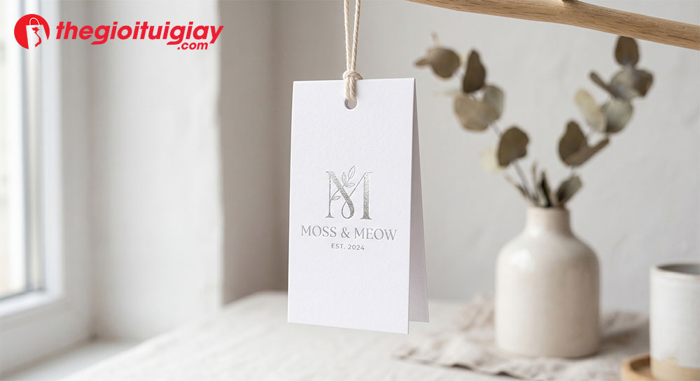 Mẫu tag treo gập phong c&aacute;ch tối giản &eacute;p kim logo sang trọng
