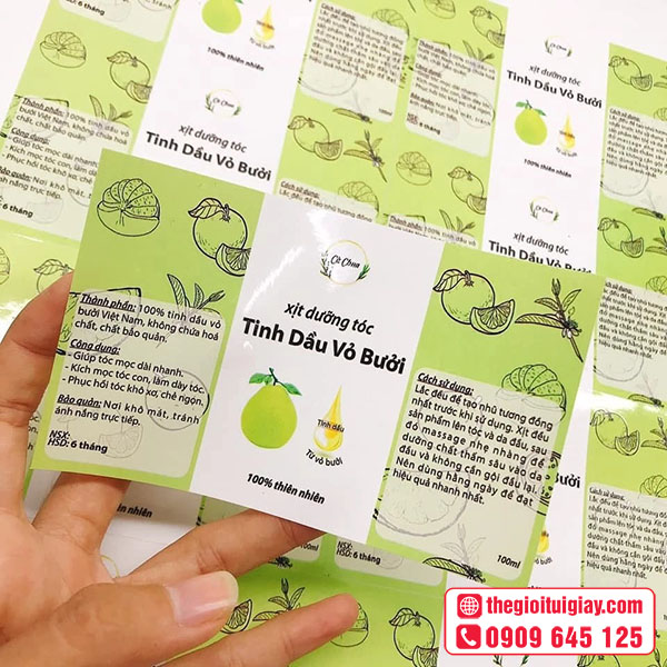 Mẫu tem nhãn Xịt dưỡng tóc tinh dầu vỏ bưởi