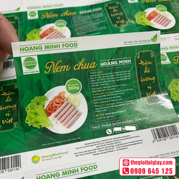 Mẫu tem nhãn Nem chua HOANG MINH FOOD kích thước 5x8cm