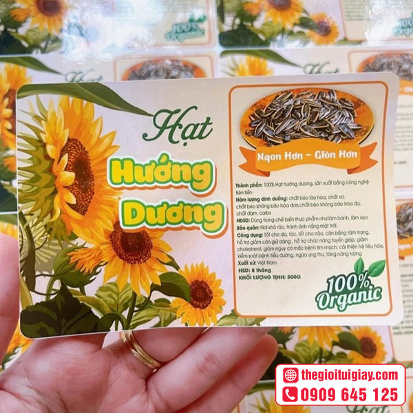 Mẫu tem nhãn Hạt hướng dương bằng giấy Couche