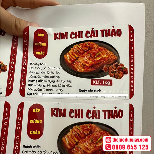 Mẫu tem nhãn Kim chi cải thảo được in bằng công nghệ in offset