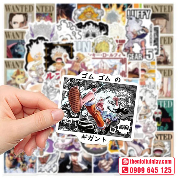 Mẫu sticker Luffy Gear 5 bế hình chữ nhật