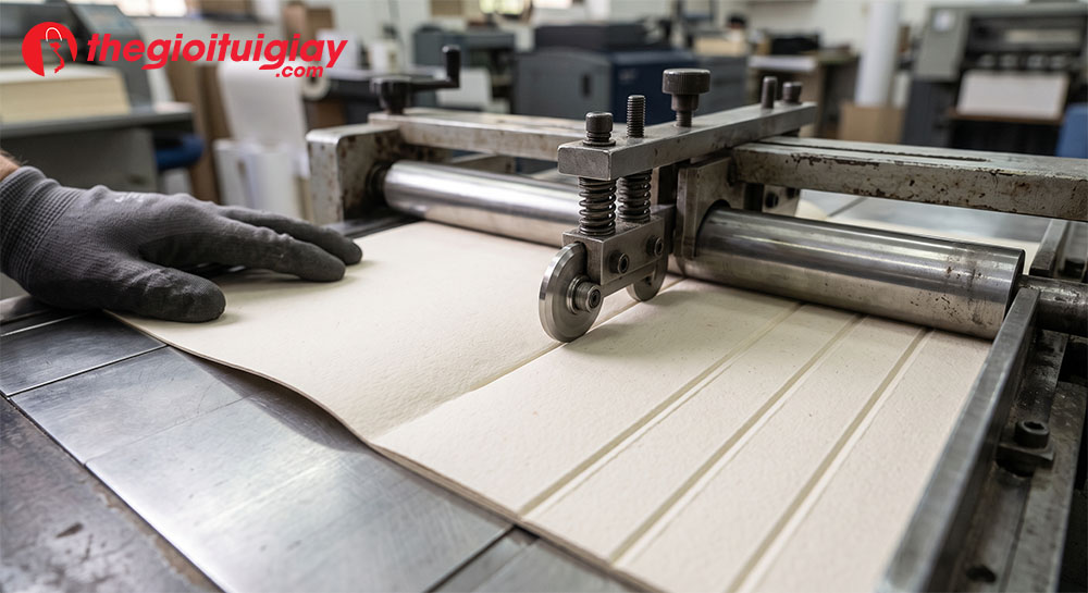 Cận cảnh quy trình tạo đường cấn gấp bằng máy cấn gân chuyên dụng