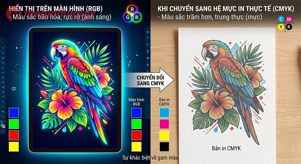 Chuyển đổi hệ màu sang CMYK giúp hạn chế lỗi in sai màu