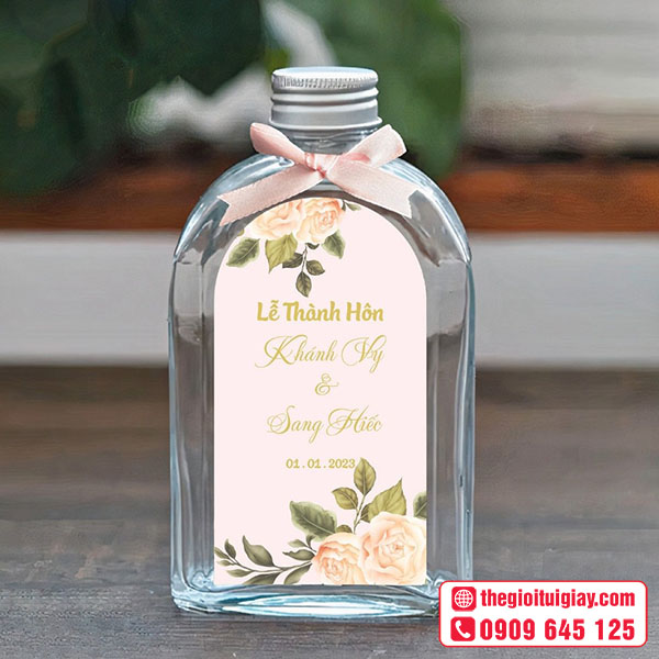 Mẫu tem dán chai nước lễ thành hôn Khánh Vy & Sang Hiếc