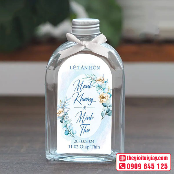 Mẫu tem dán chai nước đám cưới Mạnh Khương & Minh Thư