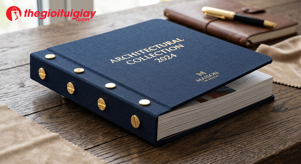 Catalogue bìa cứng gia công đóng gáy ốc kim loại cao cấp