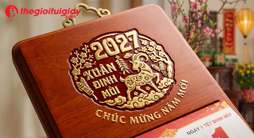 Khánh lịch bloc tết siêu đại in ép kim trên ván MDF
