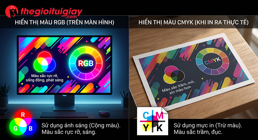 So sánh sự khác biệt giữa hệ màu RGB và CMYK khi in name card
