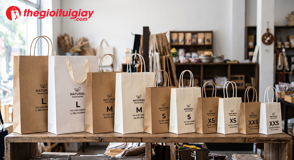 Bảng kích thước túi giấy đứng thông dụng cho cửa hàng thời trang và quà tặng