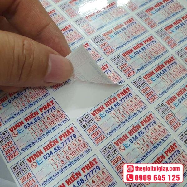 Mẫu tem bảo hành của công ty Vinh Hiển Phát - in rõ nét thông tin liên hệ của doanh nghiệp