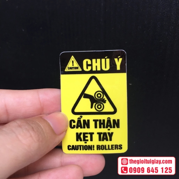Mẫu tem cảnh báo kẹp tay máy móc công nghiệp