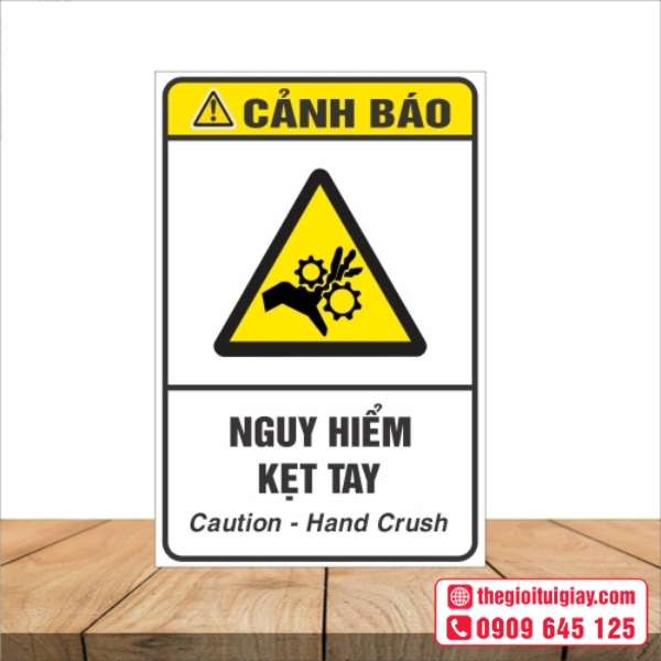 Mẫu tem cảnh báo kẹp tay chữ to dễ đọc