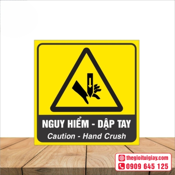 Mẫu tem cảnh báo kẹp tay có hình minh họa trực quan