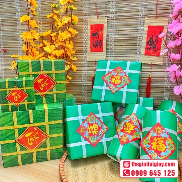  Mẫu tem dán Tết trang trí bánh chưng Tết 