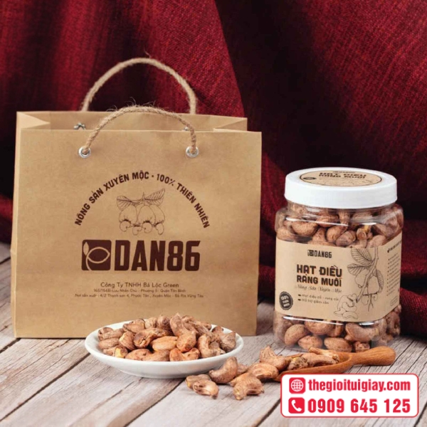 Mẫu bao bì hạt điều đẹp kèm tem dán sang trọng