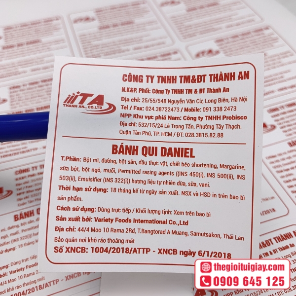 Mẫu tem nhà phân phối thể hiện logo thương hiệu Thành An