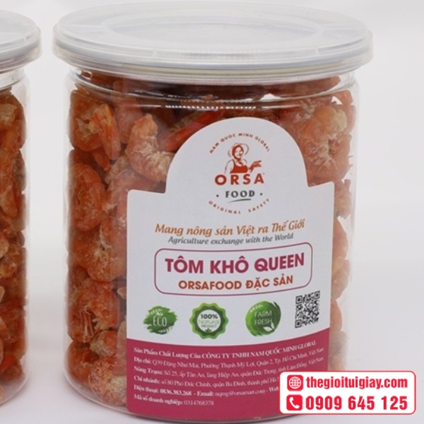 Mẫu in tem nhãn bao bì tôm khô chuyên nghiệp uy tín - Tôm Khô Queen