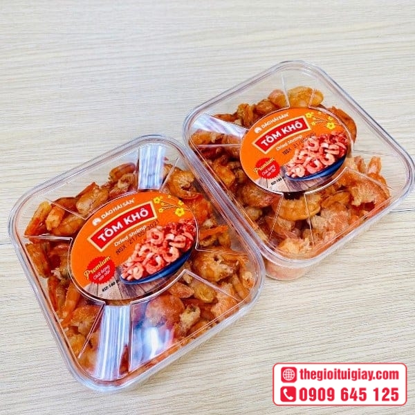 Mẫu tem nhãn thương hiệu tôm khô bắt mắt dễ nhận diện